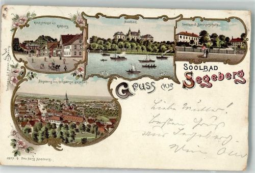 Bad Segeberg 1898 Lithographie Kirchstraße Kalkberg Soolbad Seminar beschnitten
