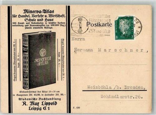 Leipzig 1931 Minerva Atlas Buchhandlung Max Lippold