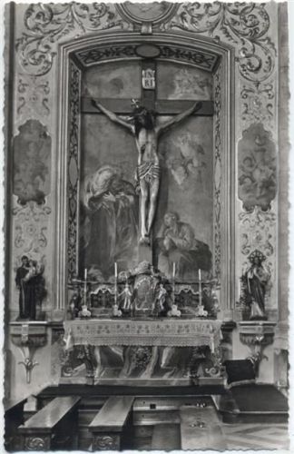 1957 Oberried/Schwarzwald, Baden-Württemberg: Gnadenbild in der Wallfahrtskirche (pilgrimage church), Religion, Kirchenkunst, Foto-Ak,Schöning & Co. AKU2