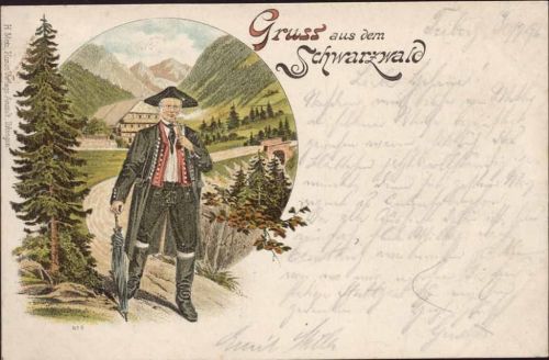 1896 Mann in Schwarzwälder Tracht, Gruß aus dem Schwarzwald, Künstler-AK,H. Metz