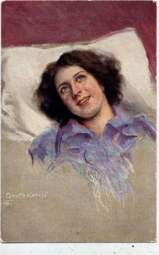 um 1910/20 Träumende Frau, Künstler-AK,sign. Grete Karoli