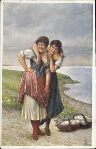 Zwei Fischermädchen,K.Ph. W.,sign. Adolfine Hartmann