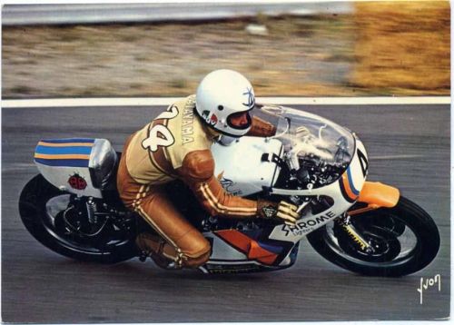 Motor-Rennrad mit Fahrer, Motorradrennen AKU2 Sport um 1970/80