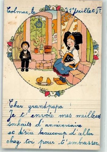 Tracht Elsass Holzschuhe Küken Kinder Schreibtafel
