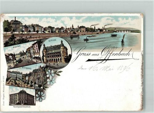 Offenbach 1896 Markt Schloss Aliceplatz Kunstgewerbeschule