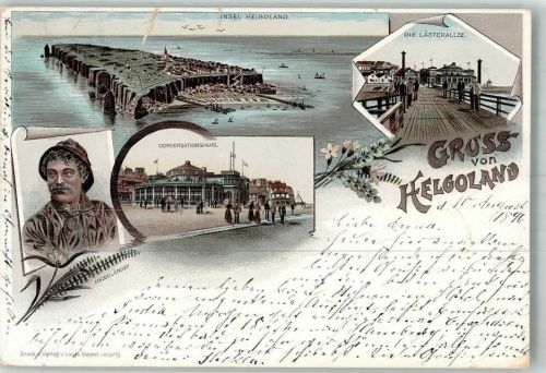 Helgoland 1896 Lithographie Lästerallee Conversationshaus Einriß