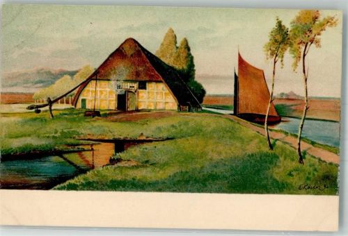 1900 Serie 1272 Worpswede Art Bauernhaus sign. E. Köster