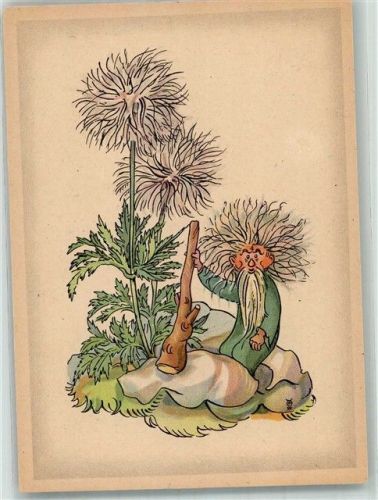 Grauhaariger alter Mann in einer Bergmandl Blumenlegende Kunstkartenserie 13-24 Verlag Gerhard Tacke
