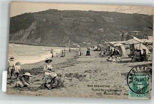 San Sebastian 1907 Schwimmbad Strand Playa de la Zurriola Marke bildseitig