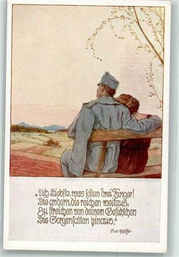 Österreichischer Soldat auf Parkbank mit seiner Liebsten und Gedicht von Karl Pfeiffer Poesie / Liebe Ostmark Bund deutscher Österreicher Nr. 139