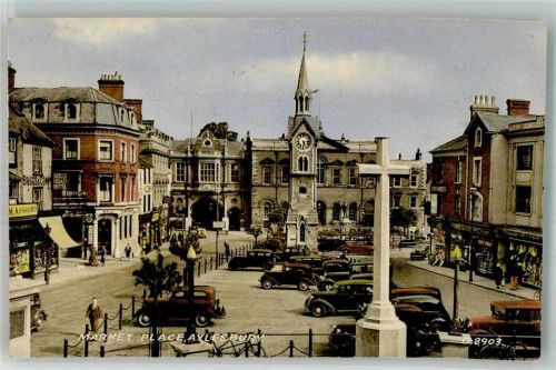 Aylesbury 1960 Foto AK Auto Kirche Denkmal Kreuz Marktplatz
