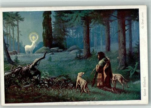 sign. Drah Der heilige Hubertus Jagd Jagdhunde B.K.W.I. No. 1352