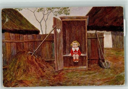 Kleines Mädchen besetzt das stille Örtchen Humor Künstlerkarte NPG Nr. 683