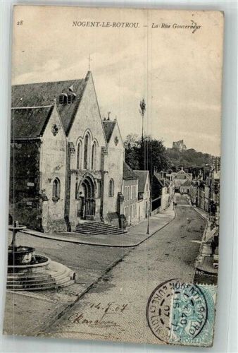 Nogent-le-Rotrou 1907 Kirche La Rue Gouverneur Marke bildseitig
