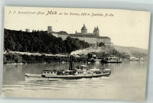 Melk 1915 Kirche Stift Benediktiner Abtei Dampfschiff