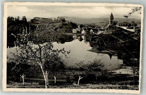 Ulmen 1939 Panorama des Ortes mit St. Matthias Kirche Ulmener Maar und Burgruine