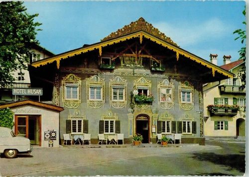 Garmisch Hotel Husar Auto Wandmalerei Fassade