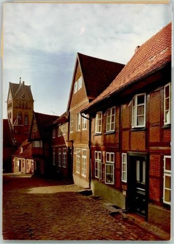 Lauenburg Kirche, Hohler Weg, Kopfsteinpflaster, Fachwerkhaus