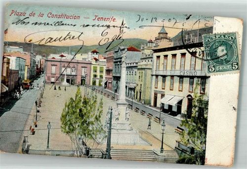 Santa Cruz 1907 Denkmal Säule Casino Plaza de la Constitucion Marke bildseitig