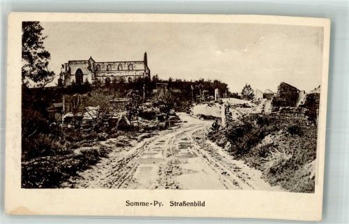 Sommepy-Tahure 1917 Feldpost WK I Trümmmer Straßenbild