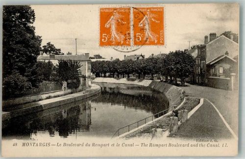 Montargis 1923 Le Boulevard du Rempert et le Canal Marke bildseitig