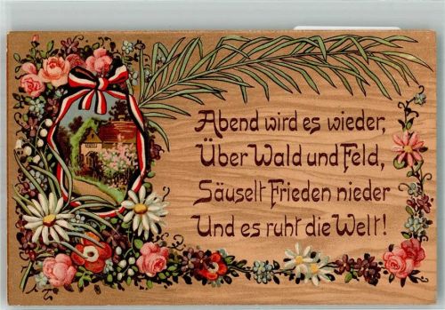 1916 Friedensspruch Palmwedel Vergissmeinnicht Blumen Schwarz-Weiß-Rot