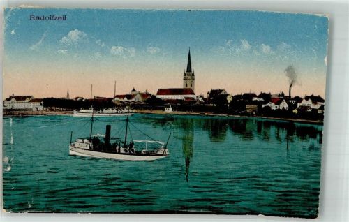 Radolfzell 1921 Panorama des Ortes mit Münster Unserer Lieben Frau und Bodenseeschiff Bahnpost Konstanz-Offenburg