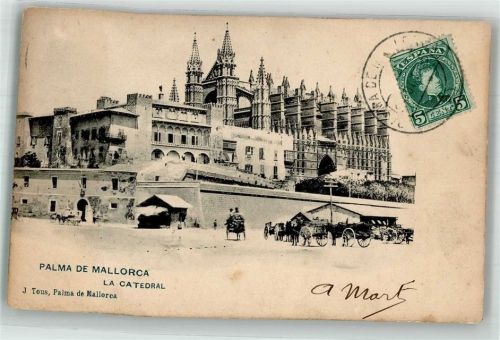 Palma 1905 Kirche Kathedrale Eselkarren Marke Bildseitig