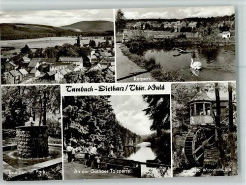 Tambach-Dietharz Teilansicht Kurpark Brunnen im Park An der Gothaer Talsperre alte Wassermühle