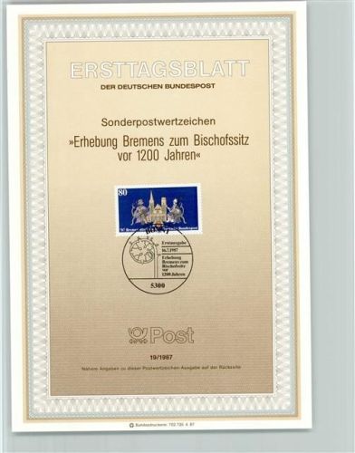 Bremen Ersttagsblatt Bischofssitz vor 1200 Jahren1987 Format TK 87