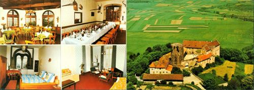 Hammelburg Hotel "Schloss Saaleck" mit Gutsschenke und Weinrestaurant, 2-fach Klappkarte, mit Kurzinfos
