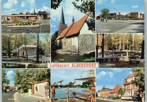 Albersdorf Kirche, Schule, Bahnhofstraße, Schwimmbad, Waldbühne