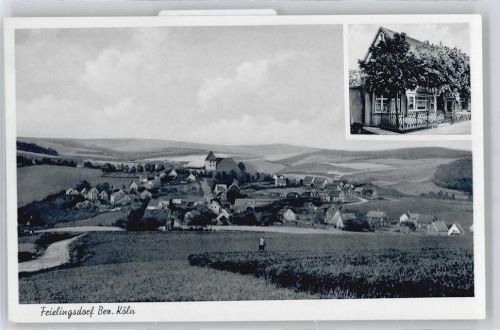 51789 W5253 Frielingsdorf - Feld Gesamtansicht Baum Straße Gasthaus Müller