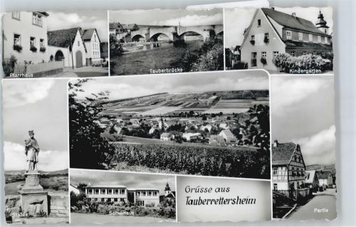 Tauberrettersheim Pfarrhaus Fluss Brücke Panorama