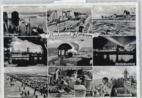 Borkum Promenade, Strand, Wandelhalle, Möwe, Springflut