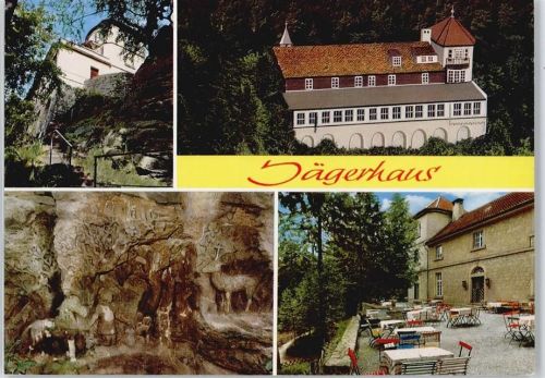 38279 W3328 Sehlde b Salzgitter - Jägerhaus Treppe Felsen Tisch Stuhl