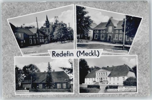 Redefin Thälmannplatz, Zentralschule, Konsum-Landwarenhaus