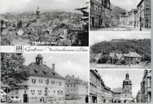 99880 O5812 Waltershausen , Thür - Rathaus, Am Markt, Nicolaustor, Tabarzer Straßer, Schloß Tanneberg