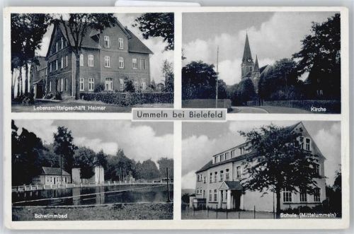 33602 W4800 Ummeln , Kr Bielefeld - Lebensmittelgeschäft Heimer , Schule , Schwimmbad