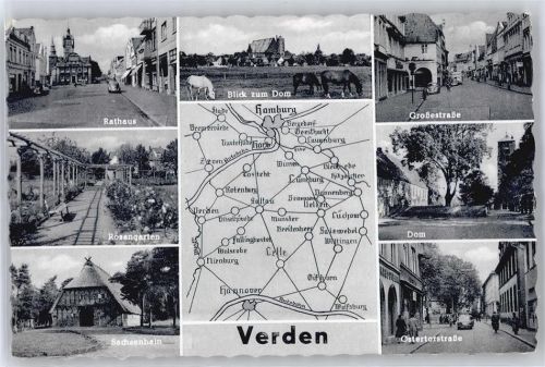 Verden Karte, Rathaus, Rosengarten, sachsenhain, Ostertorstraße, Dom, Großestraße