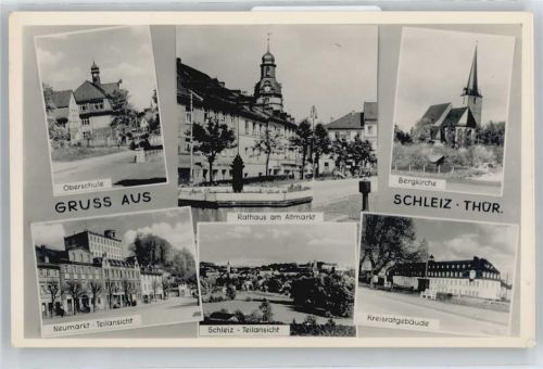 07907 O6550 Schleiz - Schule, Rathaus, Markt, Kirche, Kreisratsgebäude