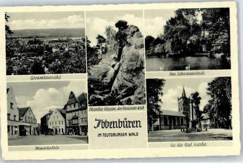 Ibbenbüren Marktplatz, Schwanenteich, Kirche, Dörenther Klippen