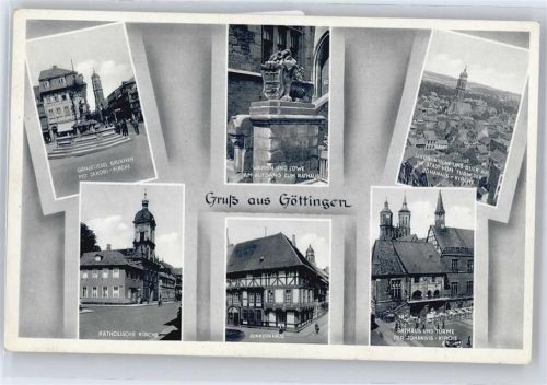 Göttingen gel. 20.01.52, Rathaus, Wappen, Löwe, Brunnen, Kirche, Junkernhaus