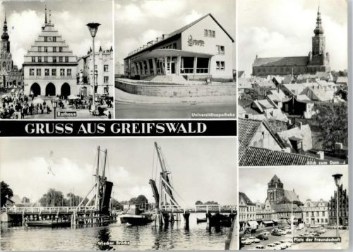 Greifswald Rathaus, Apotheke, Dom, Platz der Freundschaft, Wiecker Brücke