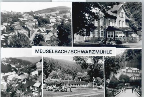 Meuselbach Gesamtansicht, Gaststätte Schwarzmühle, Schwimmbad, Schwarzabrücke AKU1