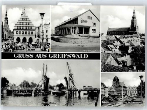Greifswald Apotheke , Rathaus , Wiecker Brücke