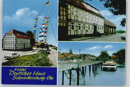Schnackenburg Hotel Deutsches Haus, Schiff, Brücke, Fahnenmast