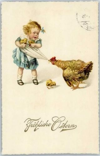 No. 1986 , Ostern , Mädchen im Streit mit Hahn