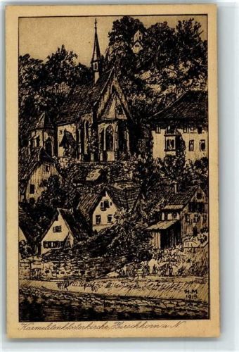 Hirschhorn Karmelliterkloster, Radierung, sign. H.M. 1919