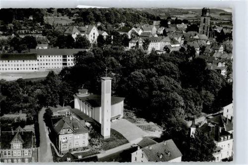 Homberg kath. Christuskirche , Fliegeraufnahme